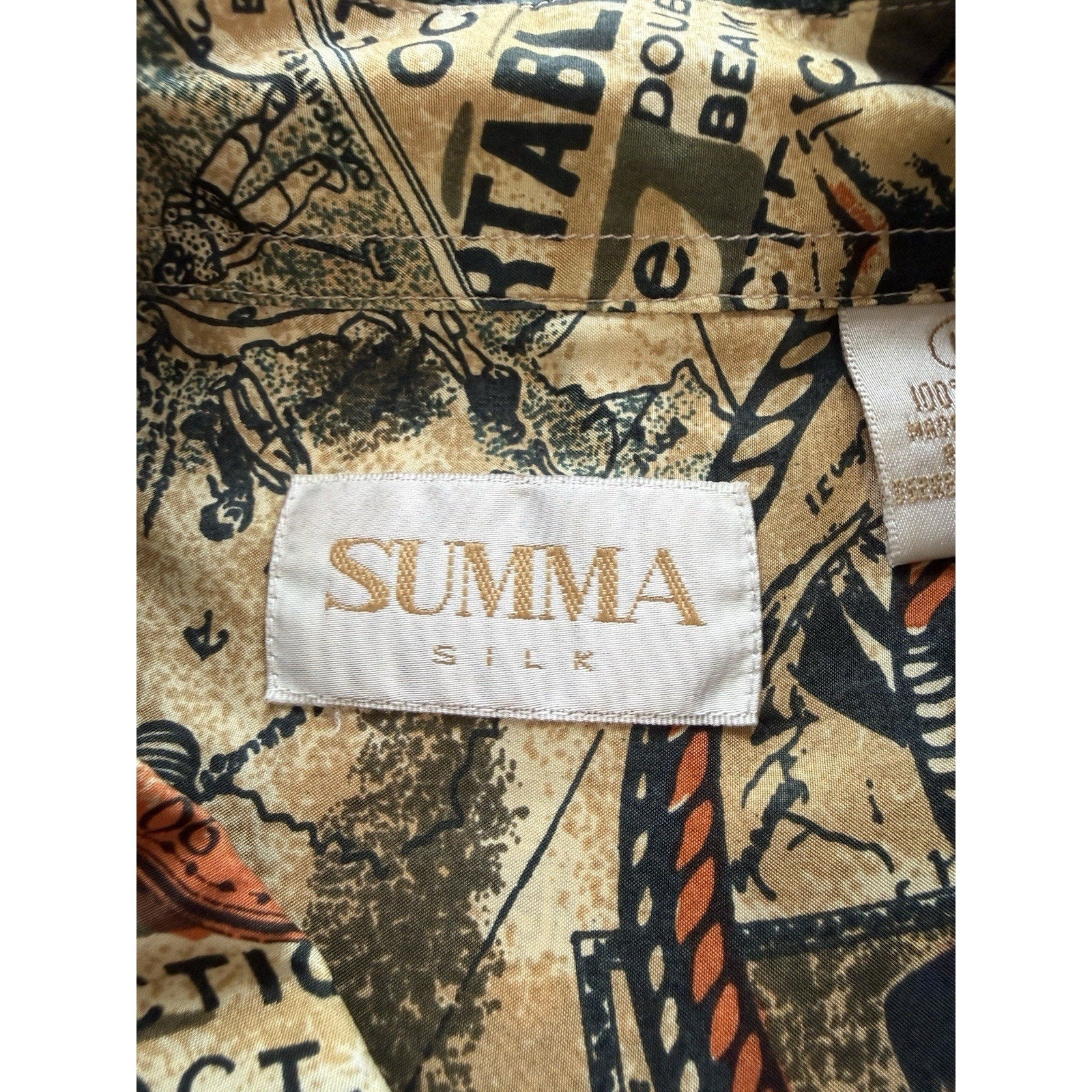 Vintage Summa Silk Long Sleeve Shirt Size Large Nautical Novelty Print 100% Silk - thriftgoblin