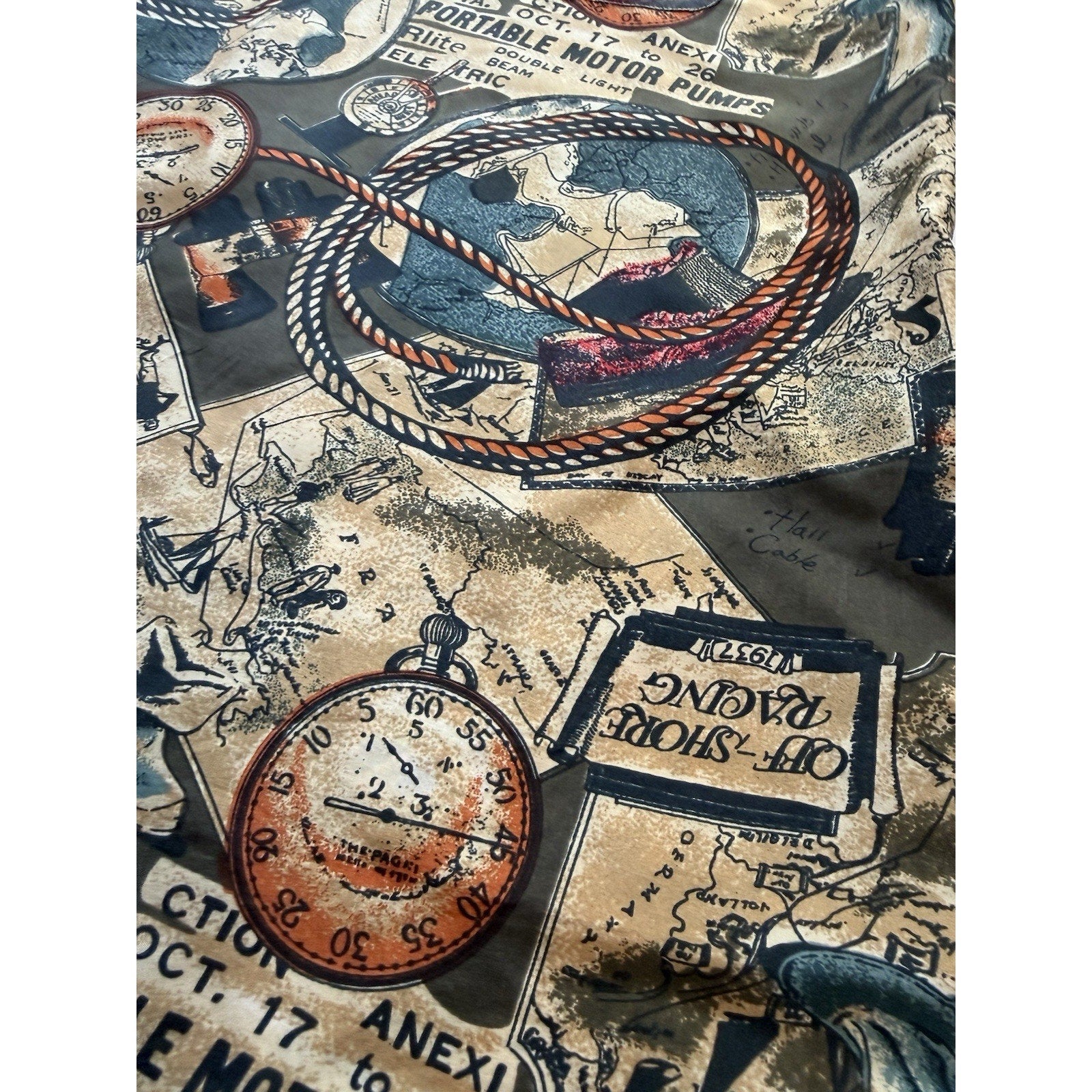 Vintage Summa Silk Long Sleeve Shirt Size Large Nautical Novelty Print 100% Silk - thriftgoblin