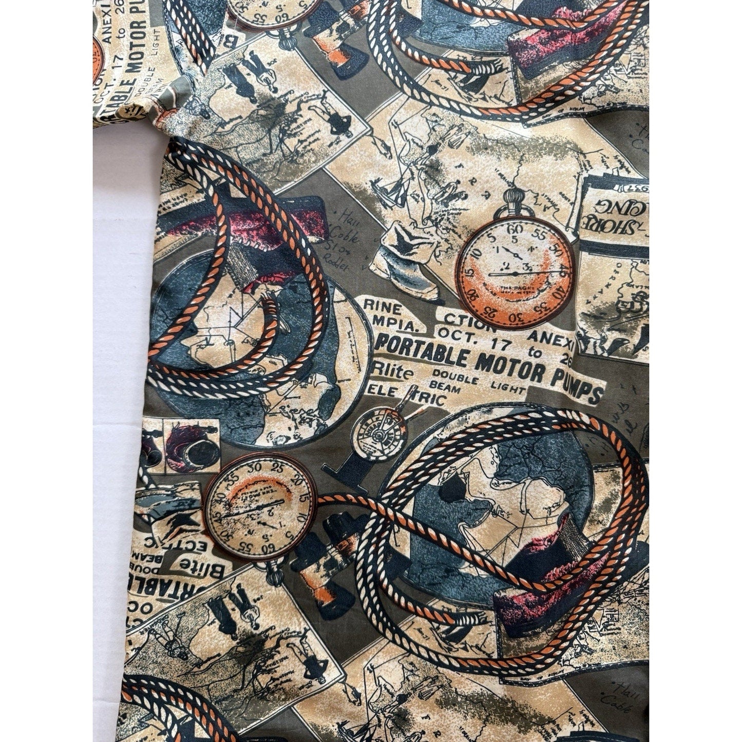Vintage Summa Silk Long Sleeve Shirt Size Large Nautical Novelty Print 100% Silk - thriftgoblin