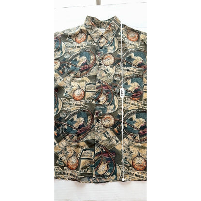 Vintage Summa Silk Long Sleeve Shirt Size Large Nautical Novelty Print 100% Silk - thriftgoblin