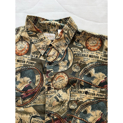 Vintage Summa Silk Long Sleeve Shirt Size Large Nautical Novelty Print 100% Silk - thriftgoblin