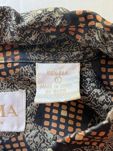 Vintage SUMMA Silk Shirt Men's Size M Geometric Brown Orange 100% Thin Sheer - thriftgoblin