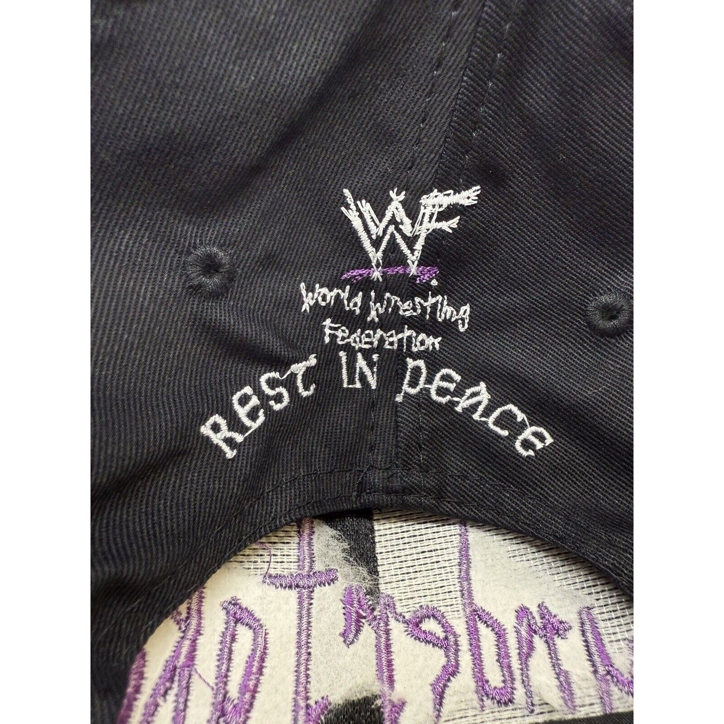 Vintage Undertaker Hat WWF Wrestling Rest In Peace Black KC Tag Snapback Cap - thriftgoblin