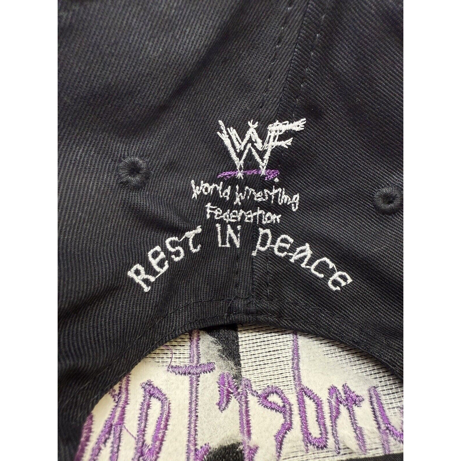 Vintage Undertaker Hat WWF Wrestling Rest In Peace Black KC Tag Snapback Cap - thriftgoblin