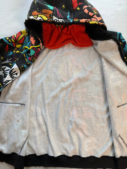 Volcom Big Monster Basic Zip Hoodie All Over Print Sherpa Lined XXL Skate Y2K - thriftgoblinTops