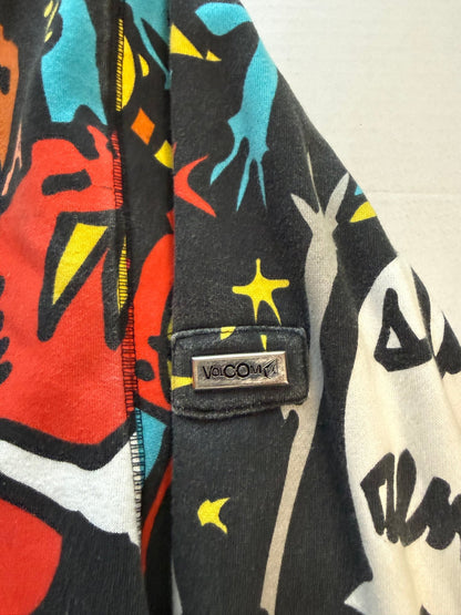 Volcom Big Monster Basic Zip Hoodie All Over Print Sherpa Lined XXL Skate Y2K - thriftgoblinTops