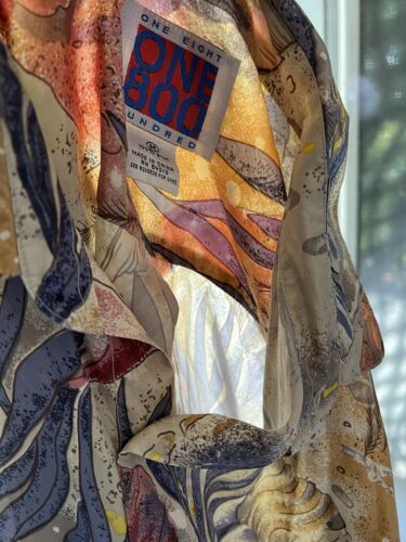 Vtg One 800 THIN Sheer Aquatic Shirt Mens M Multicolor 100% Silk Short Sleeve - thriftgoblin