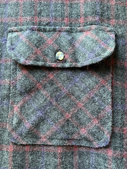 VTG Sears Roebuck Co. Single Needle Tailoring Plaid Gray Flannel Shirt Large - thriftgoblin