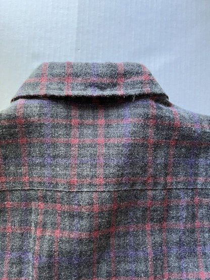 VTG Sears Roebuck Co. Single Needle Tailoring Plaid Gray Flannel Shirt Large - thriftgoblin