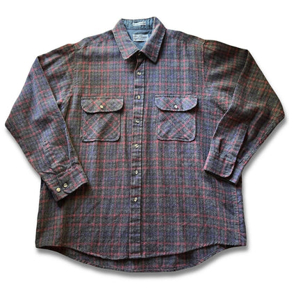 VTG Sears Roebuck Co. Single Needle Tailoring Plaid Gray Flannel Shirt Large - thriftgoblin