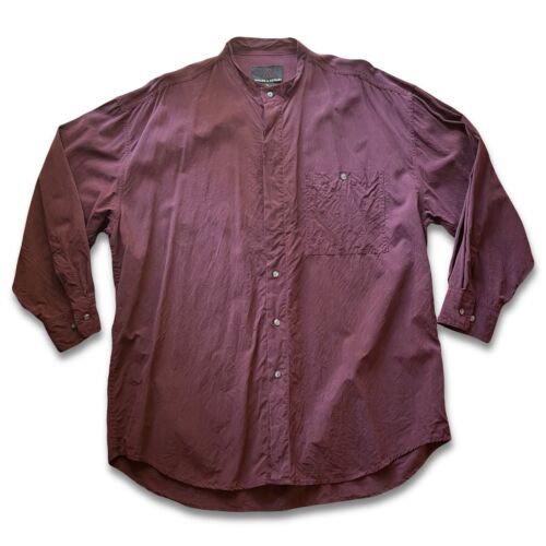 VTG Zeidler & Zeidler Silk Button Up Shirt Men's XL Red Collarless Long Sleeves - thriftgoblin