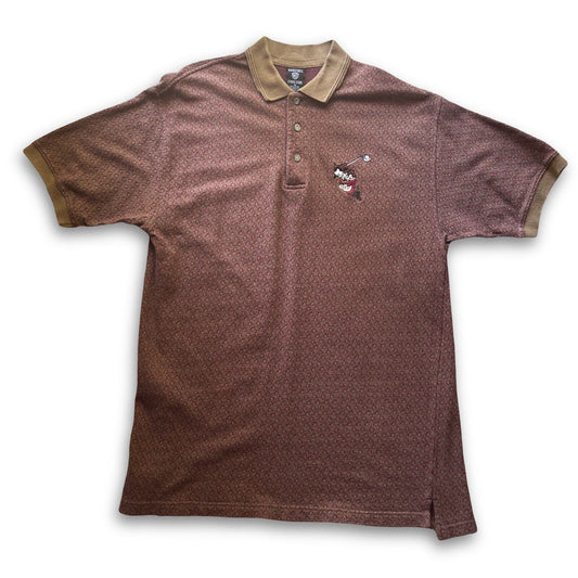 Warner Bros. Polo Shirt Mens Medium Brown Short Sleeve Taz Golf Embroidered - thriftgoblin