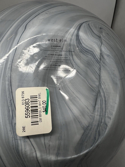 West Elm Small Marble WHT Bowl Decorative Tray Catch all Decor White Blue Swirl - thriftgoblin