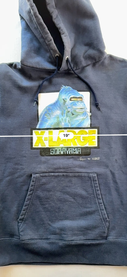 X-LARGE x Hajime Sorayama Chrome Gorilla OG Logo Pullover Hoodie Black Size S - Thrift GoblinHoodie