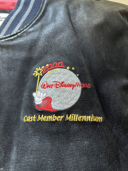 Y2K Disney World Cast Member Sorcerer Mickey Suede Letterman L Jacket Disneyana - thriftgoblin