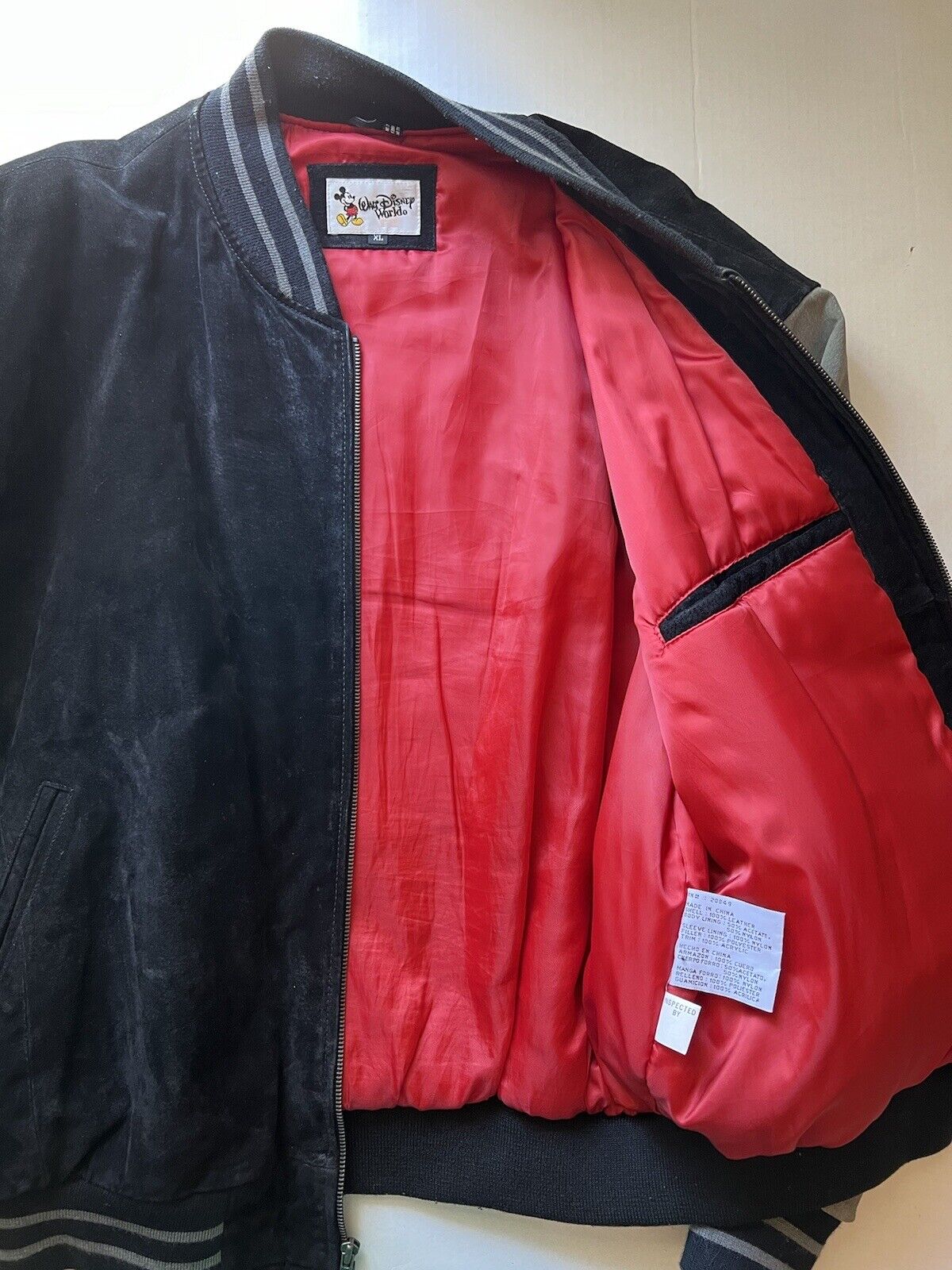 Y2K Disney World Cast Member Sorcerer Mickey Suede Letterman XL Jacket Disneyana - thriftgoblin