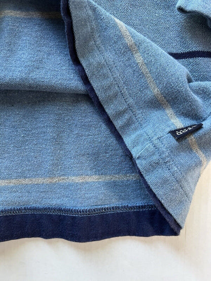 Y2K Izod Rugby Polo Mens L Striped Retro Varsity Long Sleeve Striped Blue Jeans - thriftgoblin