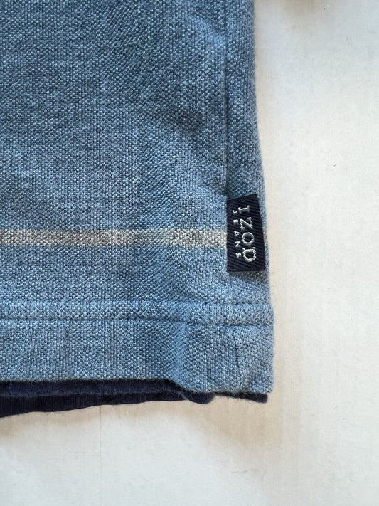 Y2K Izod Rugby Polo Mens L Striped Retro Varsity Long Sleeve Striped Blue Jeans - thriftgoblin