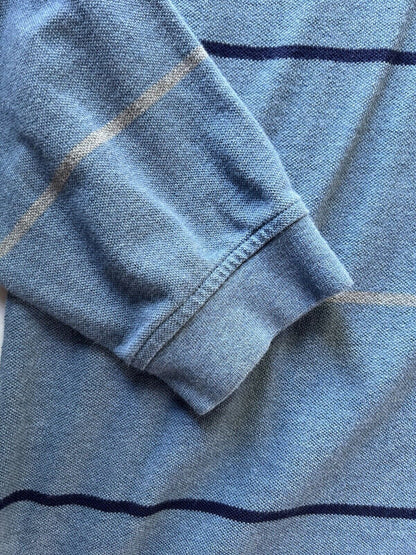Y2K Izod Rugby Polo Mens L Striped Retro Varsity Long Sleeve Striped Blue Jeans - thriftgoblin