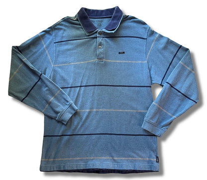 Y2K Izod Rugby Polo Mens L Striped Retro Varsity Long Sleeve Striped Blue Jeans - thriftgoblin