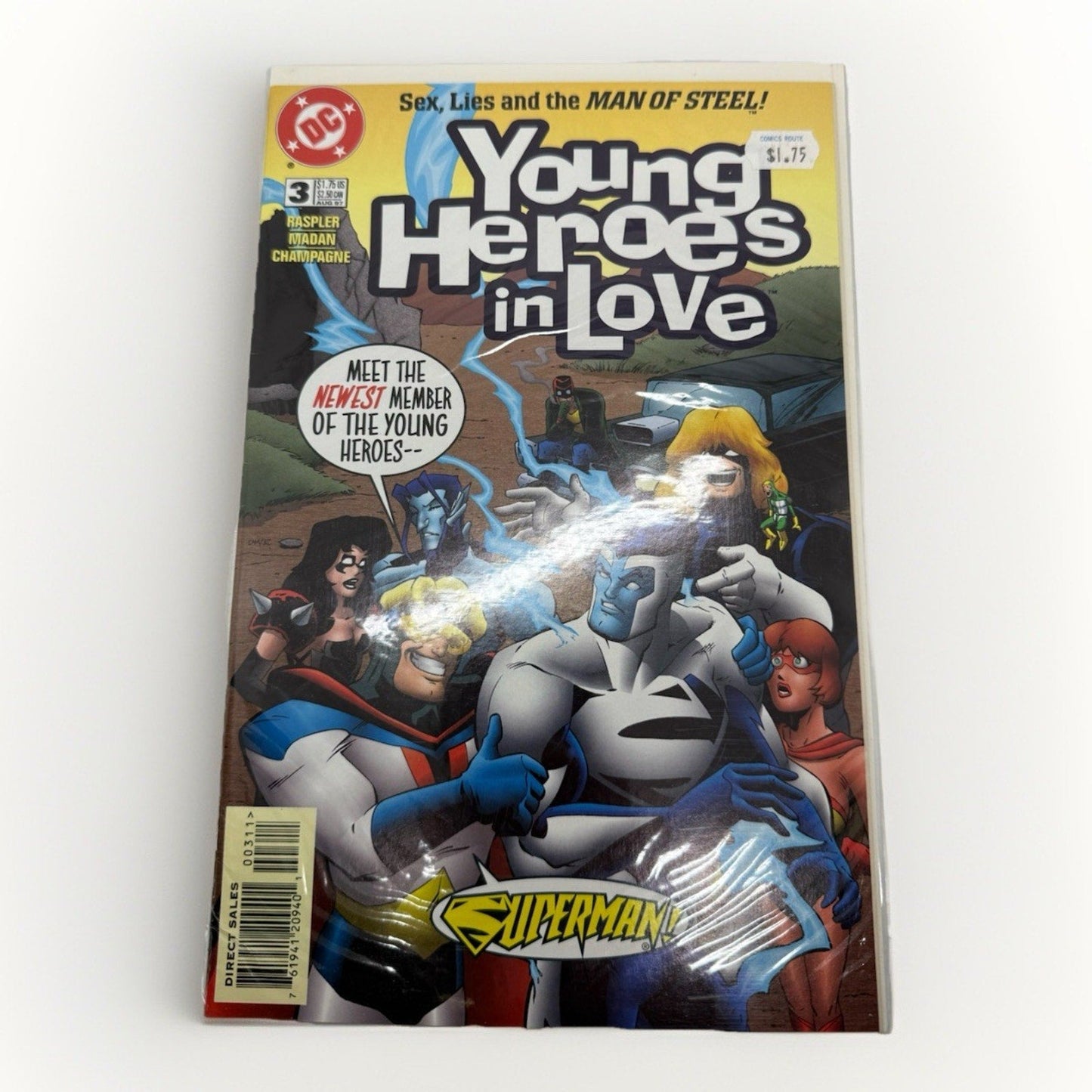 Young Heroes in Love 3 DC 1997 Superman Variant Cover Raspler Madan VG+ Adult - thriftgoblin