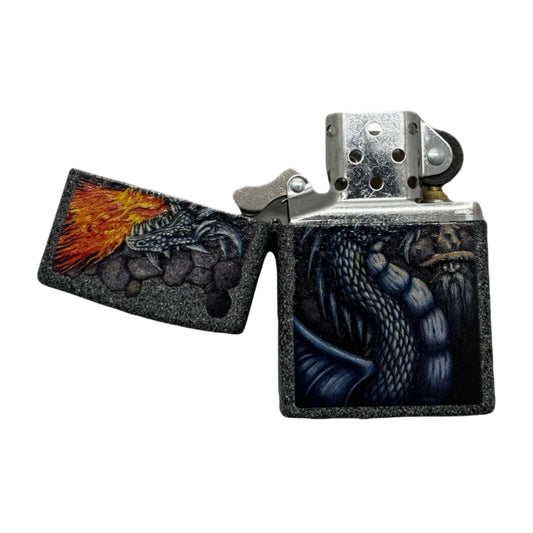 Zippo Black Crackle Dragon Lighter 2022 Raised Emblem Bradford PA - Thrift GoblinLighter