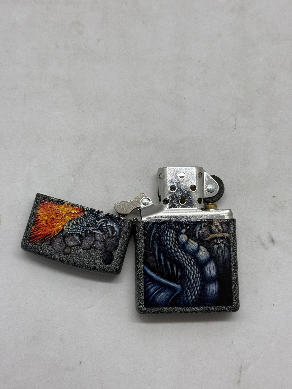 Zippo Black Crackle Dragon Lighter 2022 Raised Emblem Bradford PA - Thrift GoblinLighter