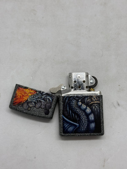 Zippo Black Crackle Dragon Lighter 2022 Raised Emblem Bradford PA - Thrift GoblinLighter